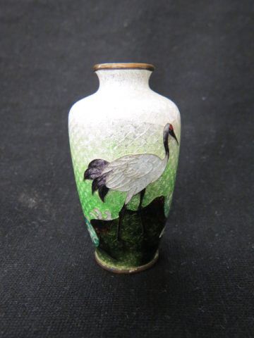 Appraisal: Japanese Cloisonne Vase heron or stork design on green silver