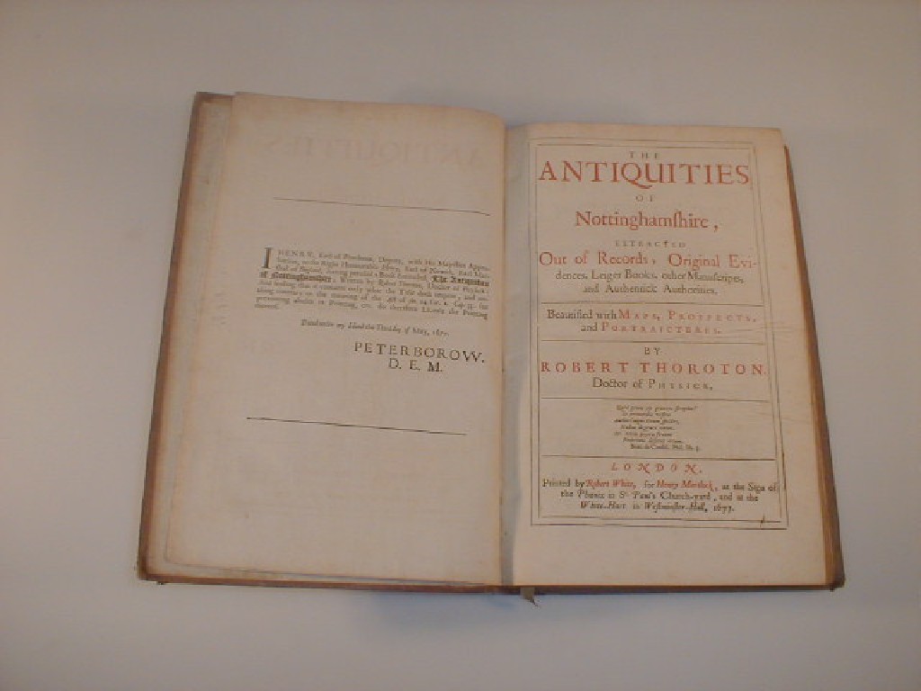 Appraisal: Thoroton Robert - The Antiquities of Nottinghamshire title printed in