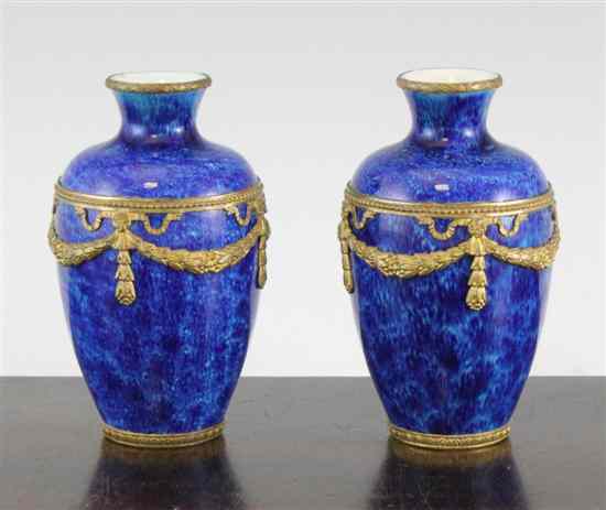 Appraisal: A pair of Paul Milet Sevres pottery and gilt metal