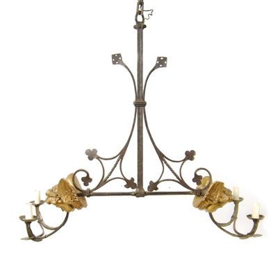 Appraisal: A Baroque style wrought iron four light electrolier with applied