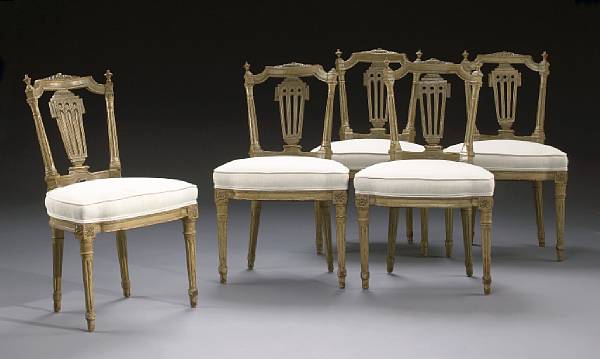 Appraisal: A set of five Louis XVI paint decorated side chairs