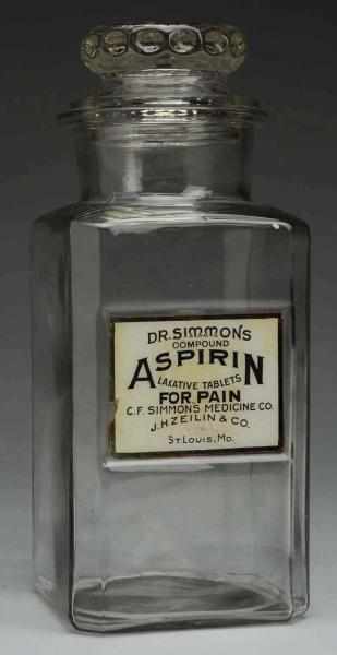 Appraisal: Dr Simmons Aspirin Apothecary Jar Reverse-on-glass label with some wear