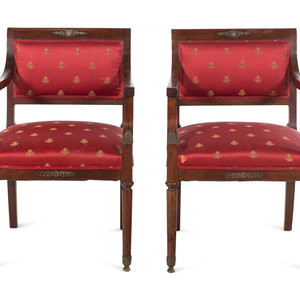 Appraisal: A Pair of Empire Style Gilt Metal Mounted Mahogany Armchairs