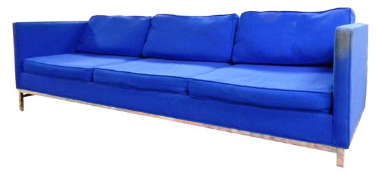 Appraisal: Mid-Century sofa blue wool upholstery over sleek chrome base six