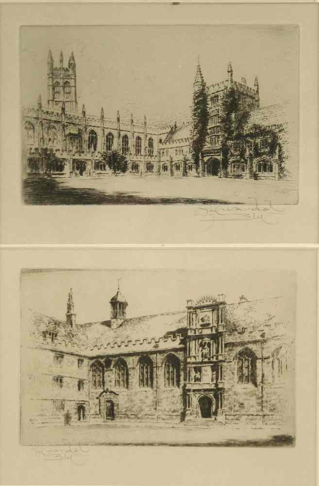 Appraisal: ETCHINGS - Pair depicting cathedrals signed lr Husidel Blu black