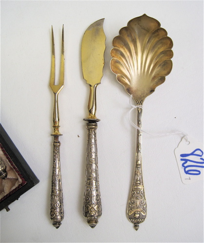 Appraisal: CASED SET OF SIX GERMAN SILVER SERVING FLATWARE pieces The