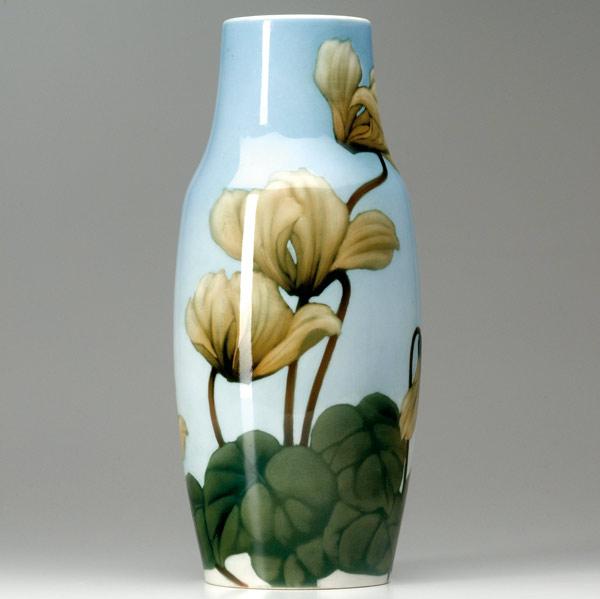 Appraisal: RORSTRAND Tall porcelain vase hand-painted with cyclamen blossoms and leaves