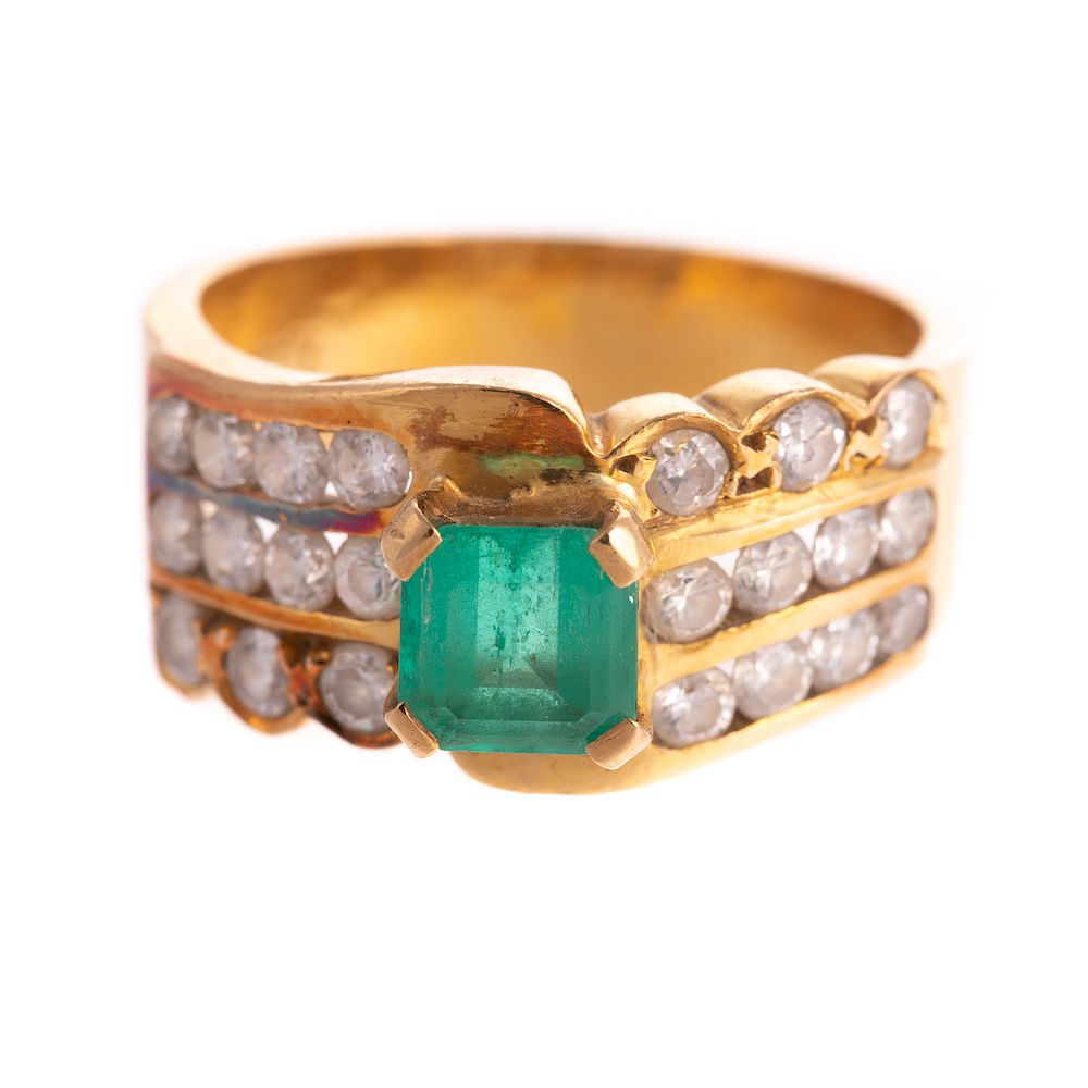 Appraisal: An Emerald and Diamond Ring in K K yellow gold