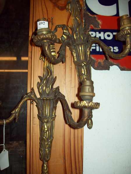 Appraisal: A PAIR OF FRENCH STYLE BRASS WALL CONCES