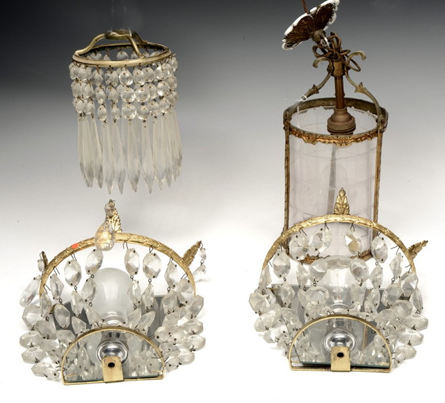 Appraisal: EIGHT OLD LIGHT FITTINGS TO INCLUDE A pair of glass