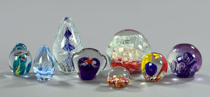 Appraisal: Interesting Group of Eight English and Murano Glass Paperweights comprised