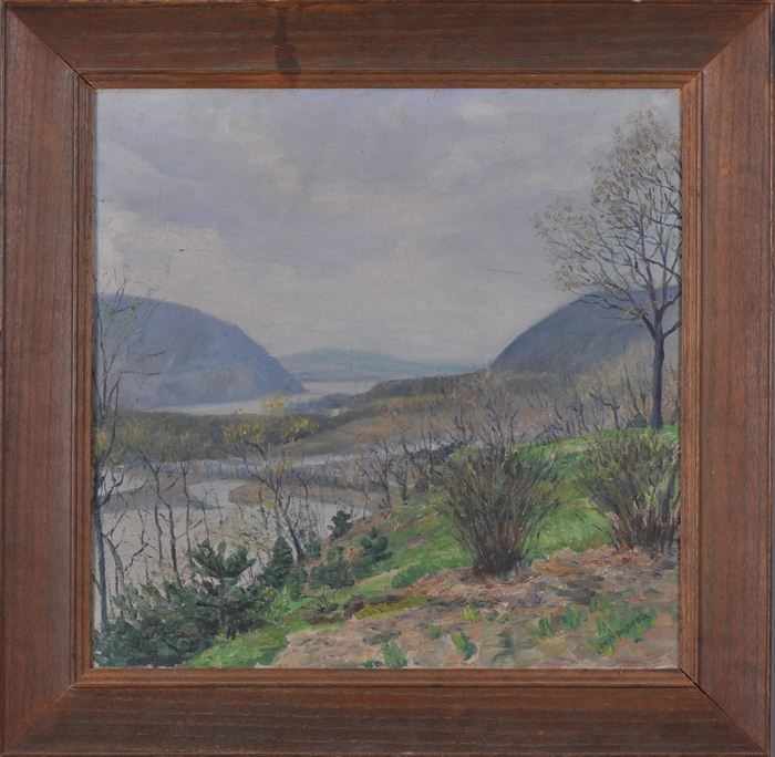 Appraisal: LOUIS MAYER LANDSCAPE WITH RIVER Oil on canvas x in