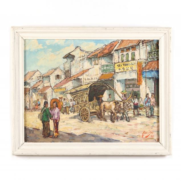 Appraisal: LIM WASIM INDONESIAN - STREET SCENE Oil on canvas signed