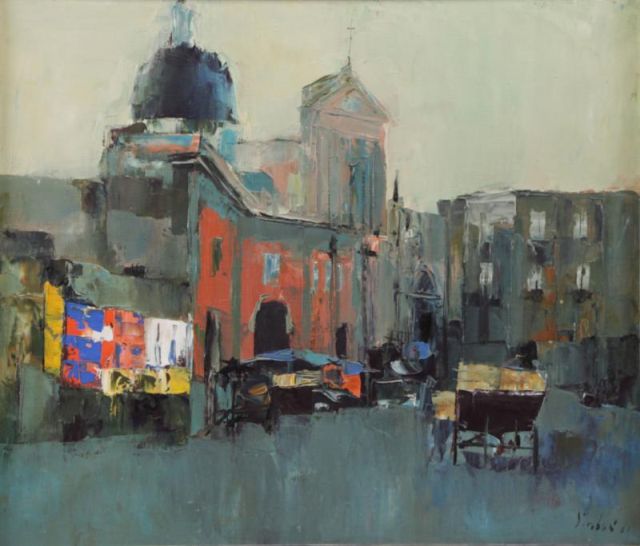 Appraisal: SIMBARI Nicola Oil on Canvas Naples StreetScene Signed and dated