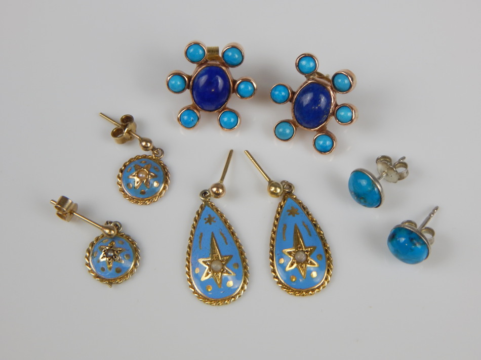 Appraisal: Four pairs of earrings to include a pair of lapis