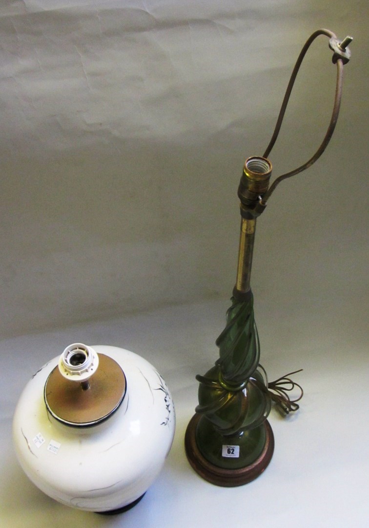 Appraisal: A green and gilt Murano glass table lamp and a