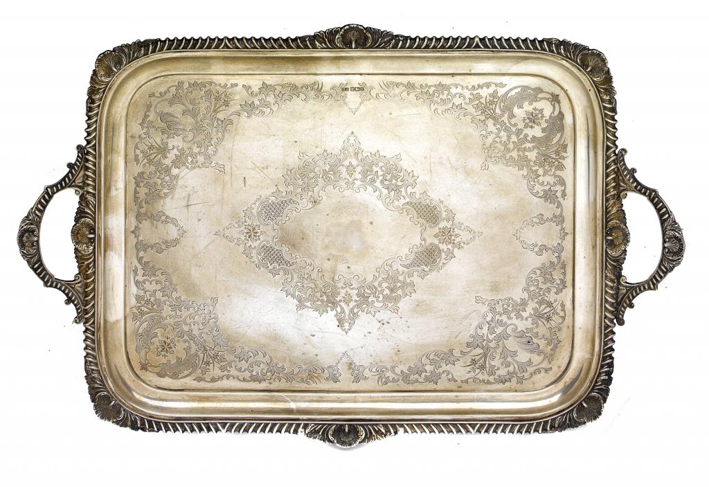 Appraisal: A GEORGE V GADROONED TEA TRAY engraved with scrolling foliage