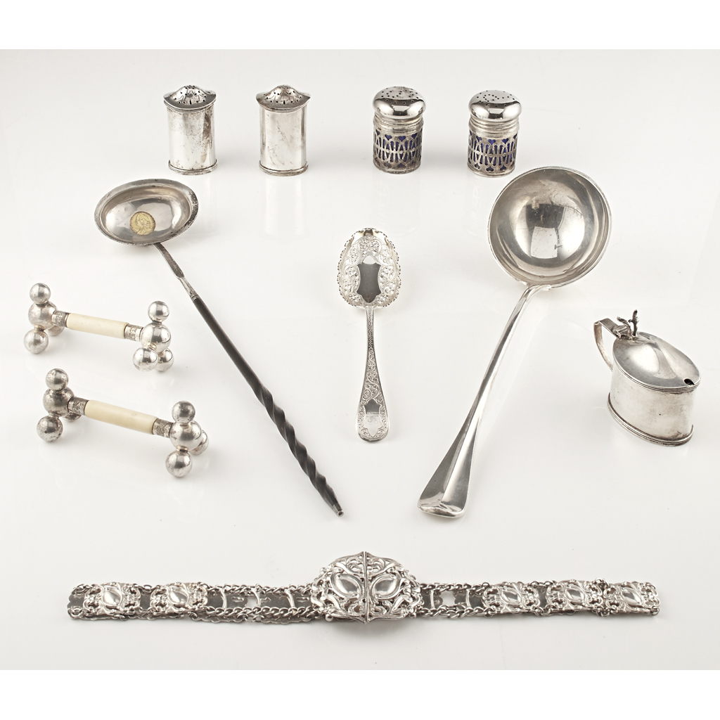 Appraisal: A collection of silver to include a soup ladle George