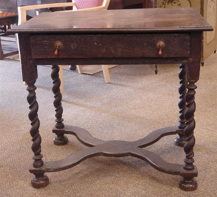 Appraisal: Oak William and Mary stretcher base table rectangular molded top