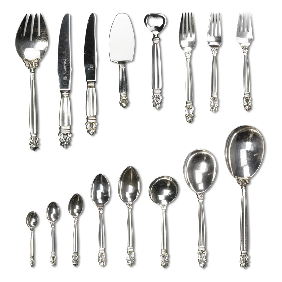 Appraisal: Danish Silver Acorn Pattern Flatware Service Johan Rohde for Georg