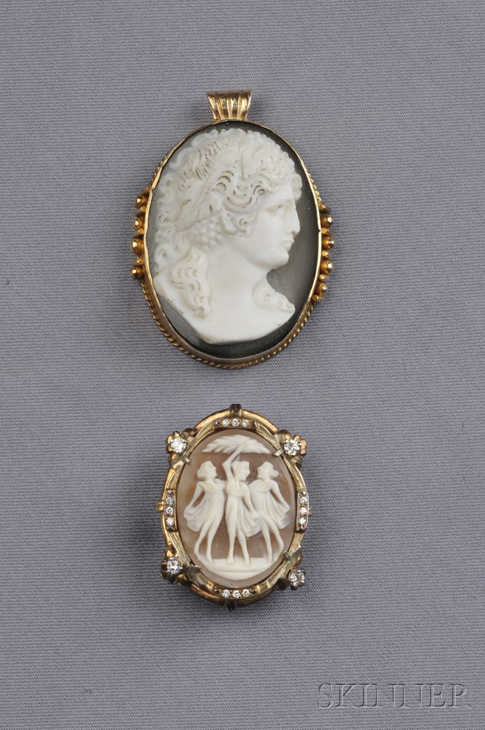 Appraisal: Two kt Gold and Cameo Jewelry Items a pendant set