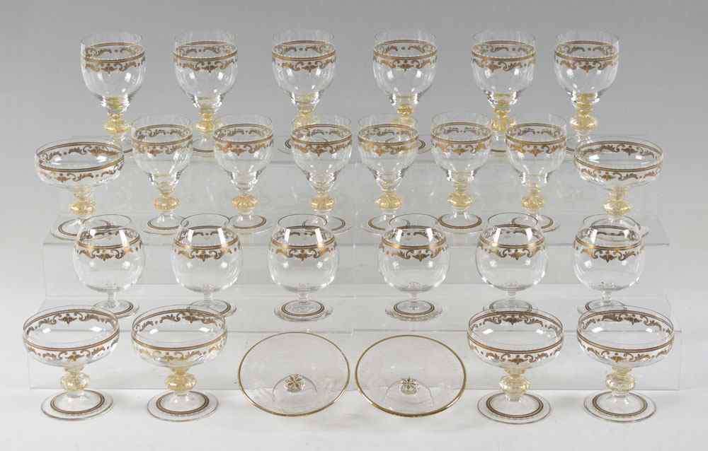 Appraisal: VENETIAN GILT ENAMELED CRYSTAL STEMWARE With gold fleck stems each