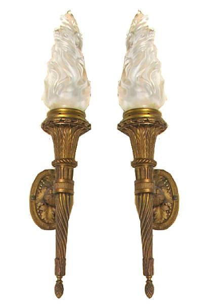 Appraisal: A pair of Louis XVI style gilt bronze torchere form