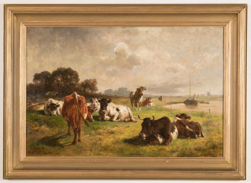 Appraisal: WILHELM FREY Germany - oil on canvas Dutch pastoral landscape