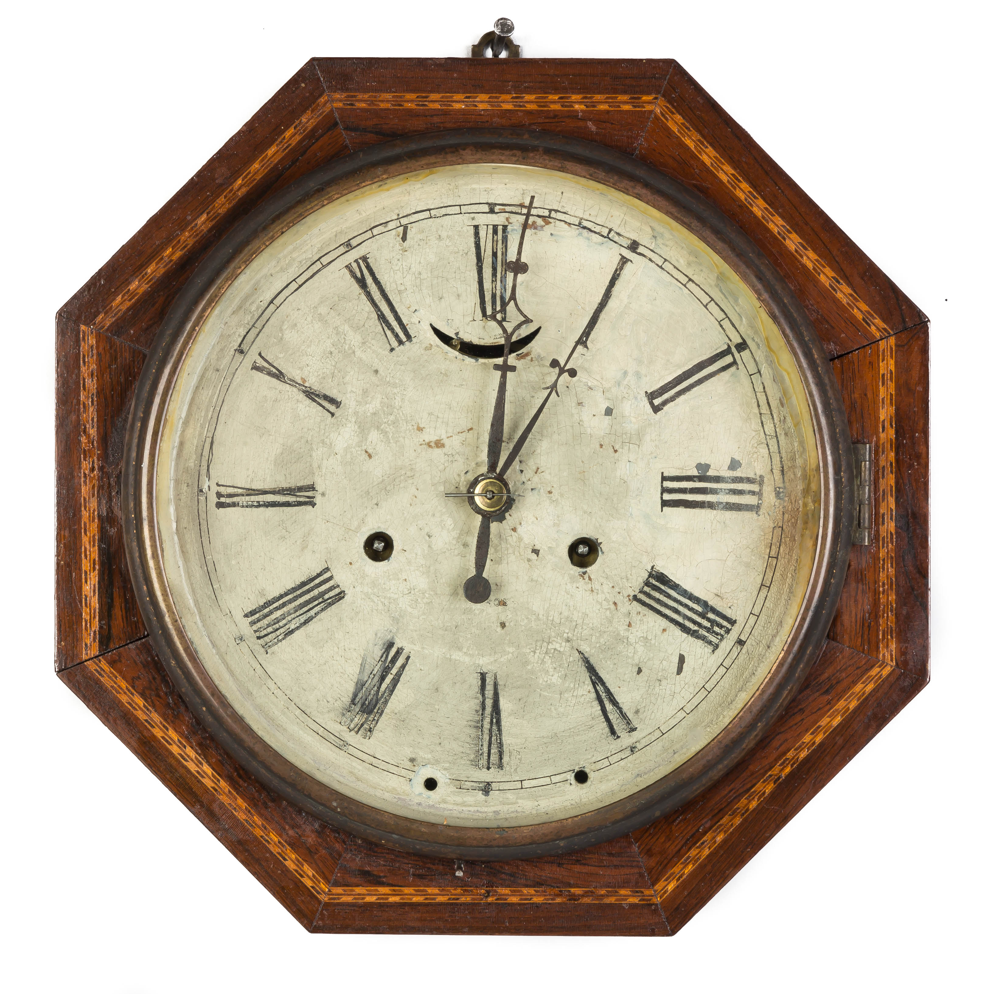 Appraisal: Elisha Manross Gallery Clock Inlaid walnut case Dial over-painted hour