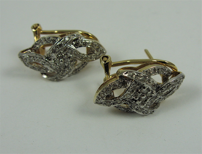 Appraisal: PAIR OF DIAMOND AND K GOLD EARRINGS each yellow and