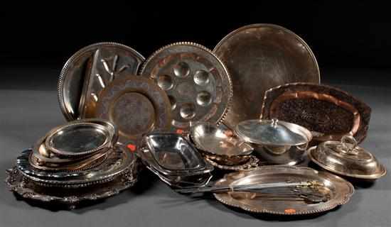 Appraisal: Assorted silver-plated serving pieces including serving dishes a tinned copper