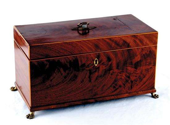 Appraisal: Late Georgian inlaid mahogany tea caddy early th century rectangular