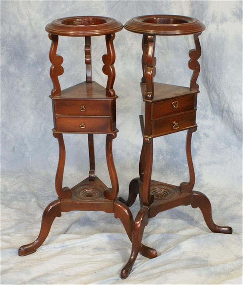 Appraisal: Pair of mahogany Georgian style wig stands h diameter late