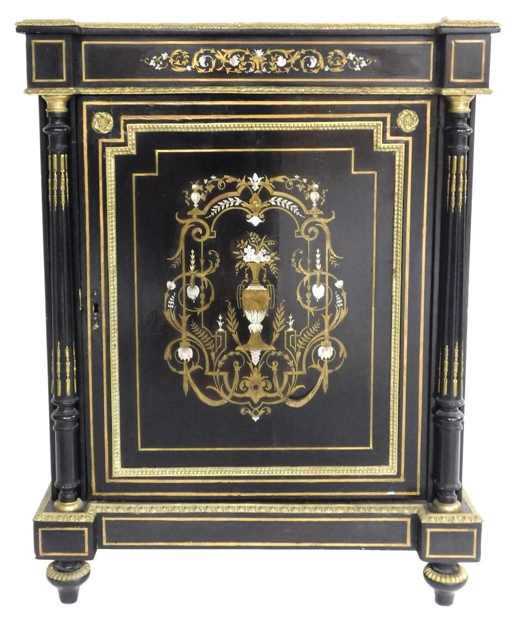 Appraisal: Marble top lacquer chest with Boulle-type inlay featuring mother-of-pearl and