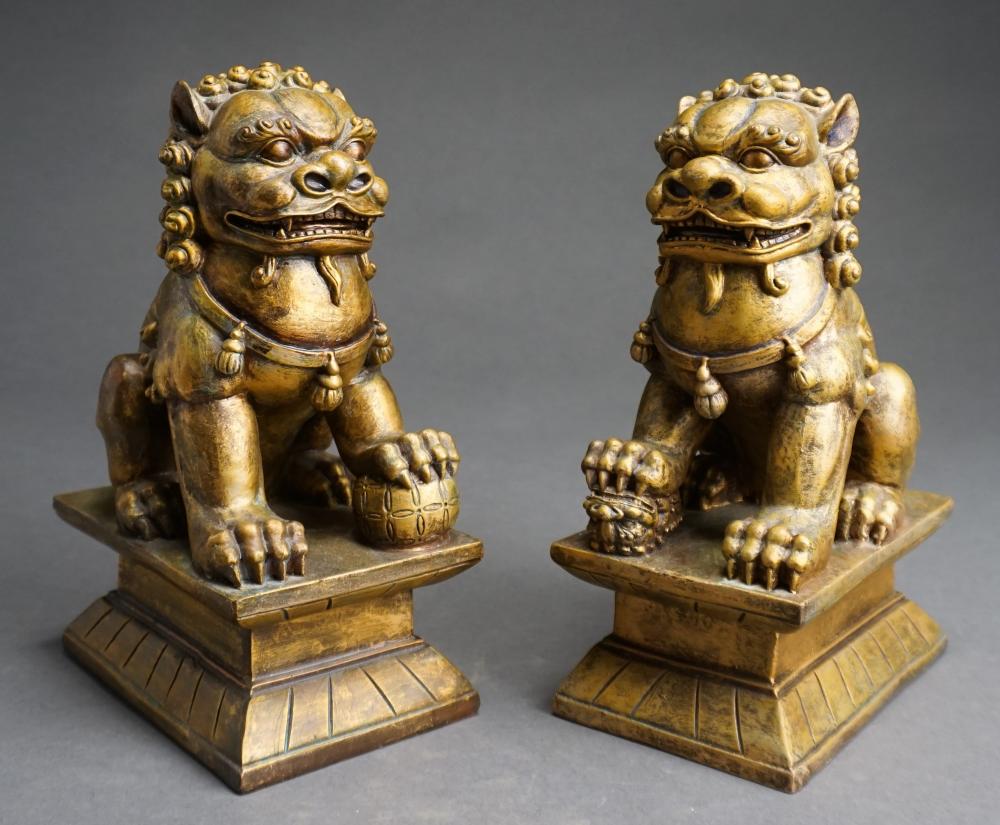 Appraisal: Pair Chinese Giltwood Foo Lions H in cm