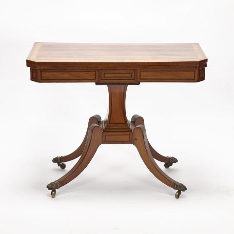 Appraisal: Regency Crossbanded and inlaid Mahogany Tea Table c the hinged