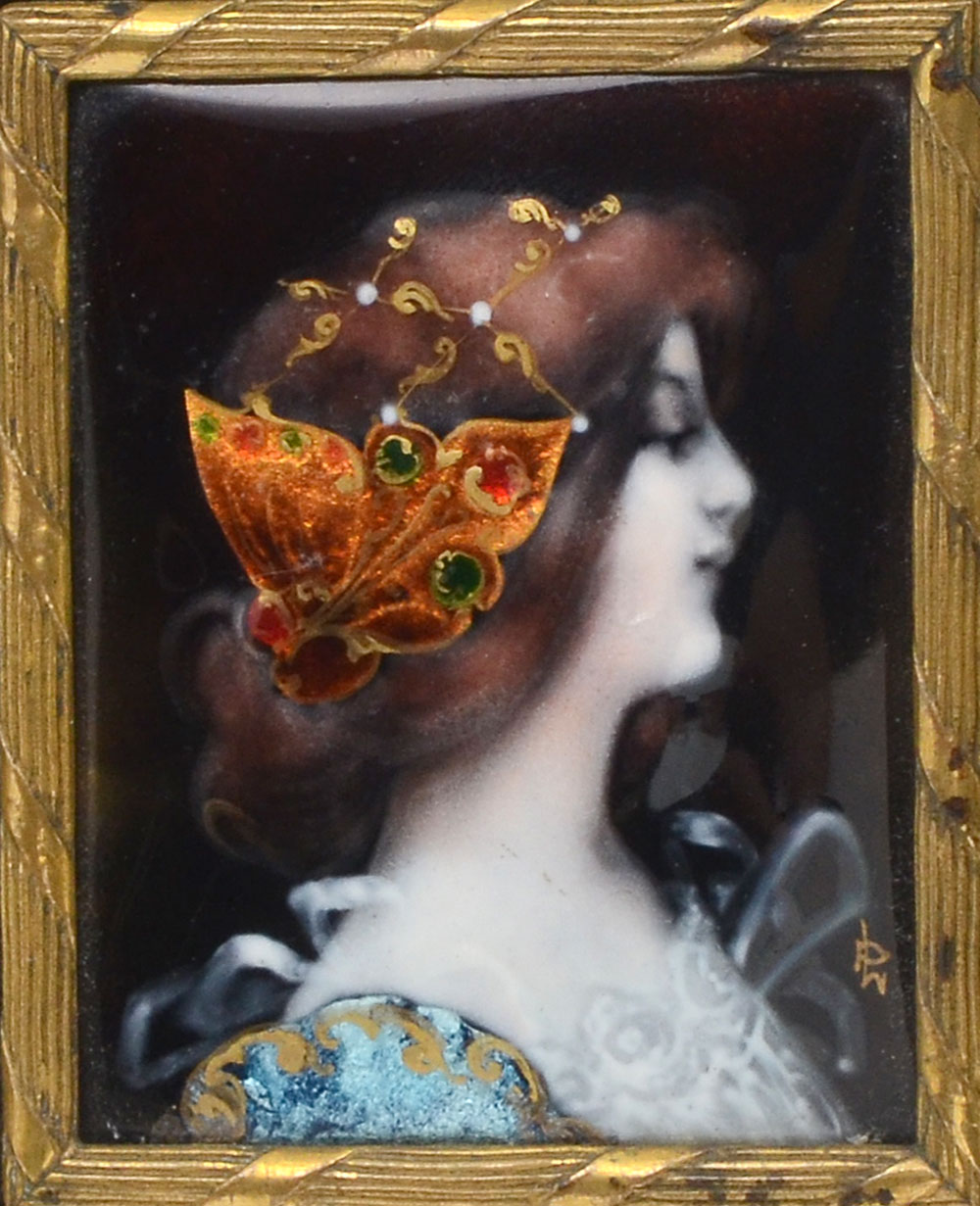 Appraisal: MINIATURE ENAMEL ON COPPER PORTRAIT PAINTING Depicts the Profile of