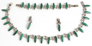 Appraisal: Taxco Mexican Sterling Silver Malachite Suite Earrings bracelet and necklace