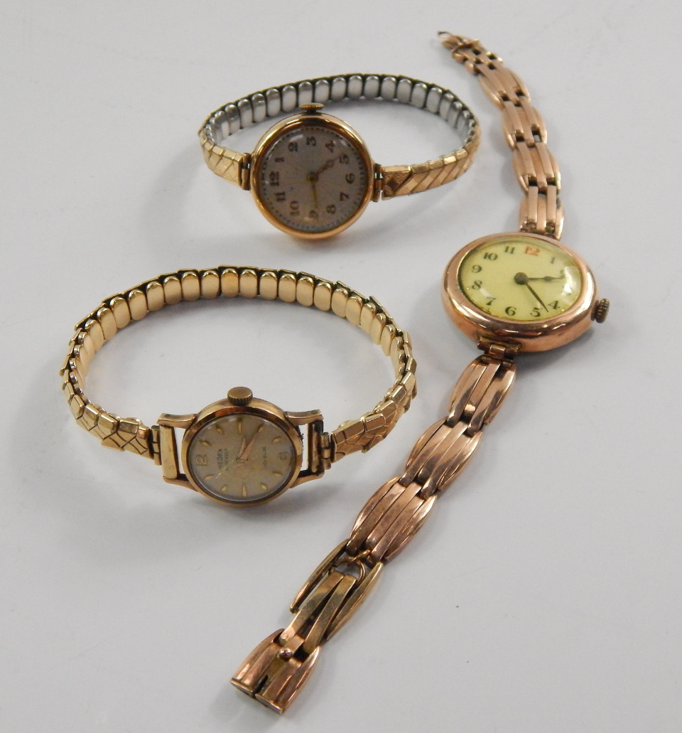 Appraisal: A lady's ct gold cased circular wristwatch silvered dial bearing