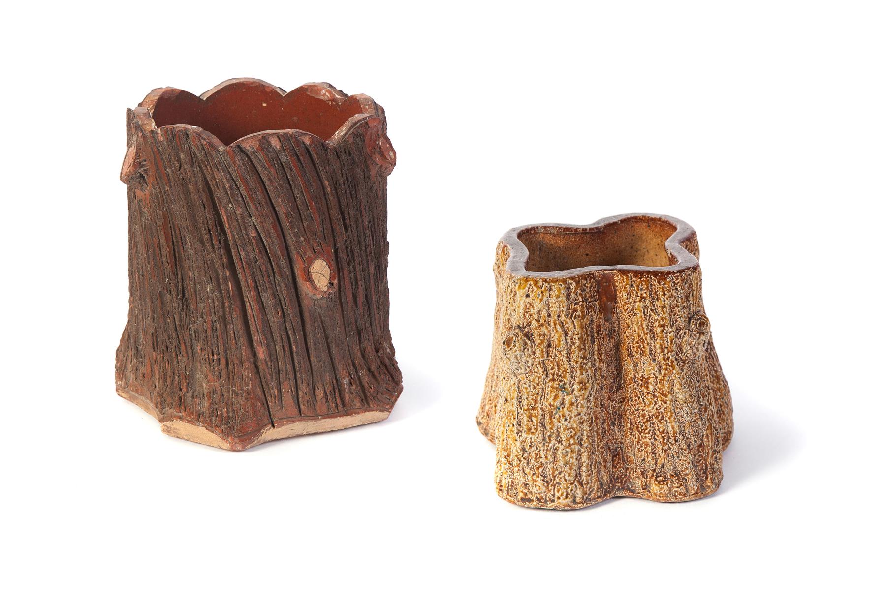 Appraisal: TWO AMERICAN SEWERTILE PLANTERS First half- th century Tree stumps