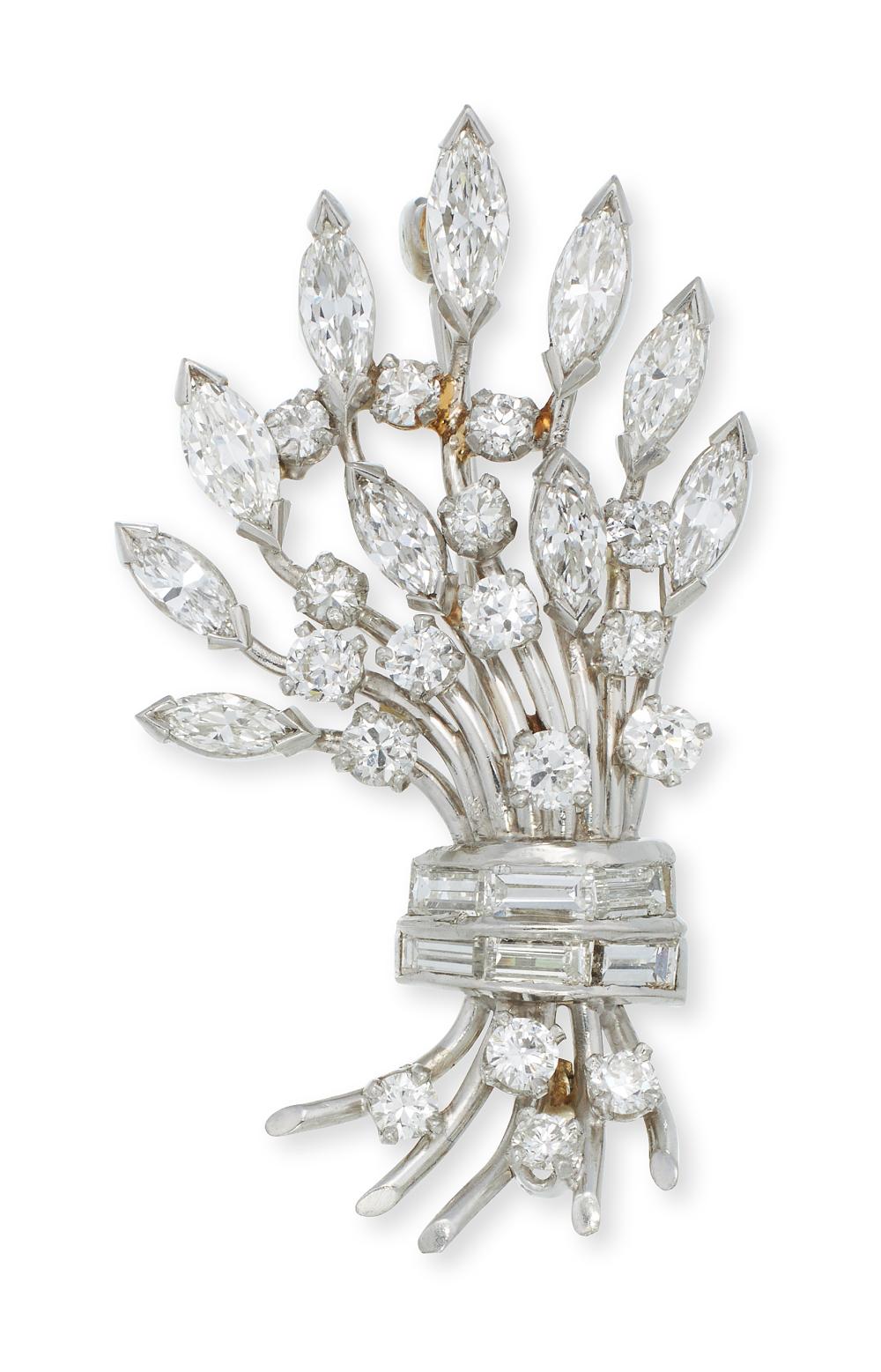 Appraisal: DIAMOND AND PLATINUM BROOCH APPROX DWT DIAMOND AND PLATINUM BROOCH