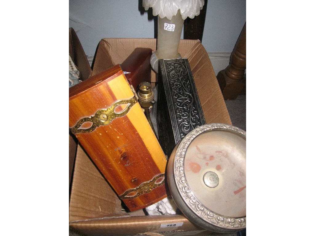 Appraisal: Box of various lamp bases etc and a pair of