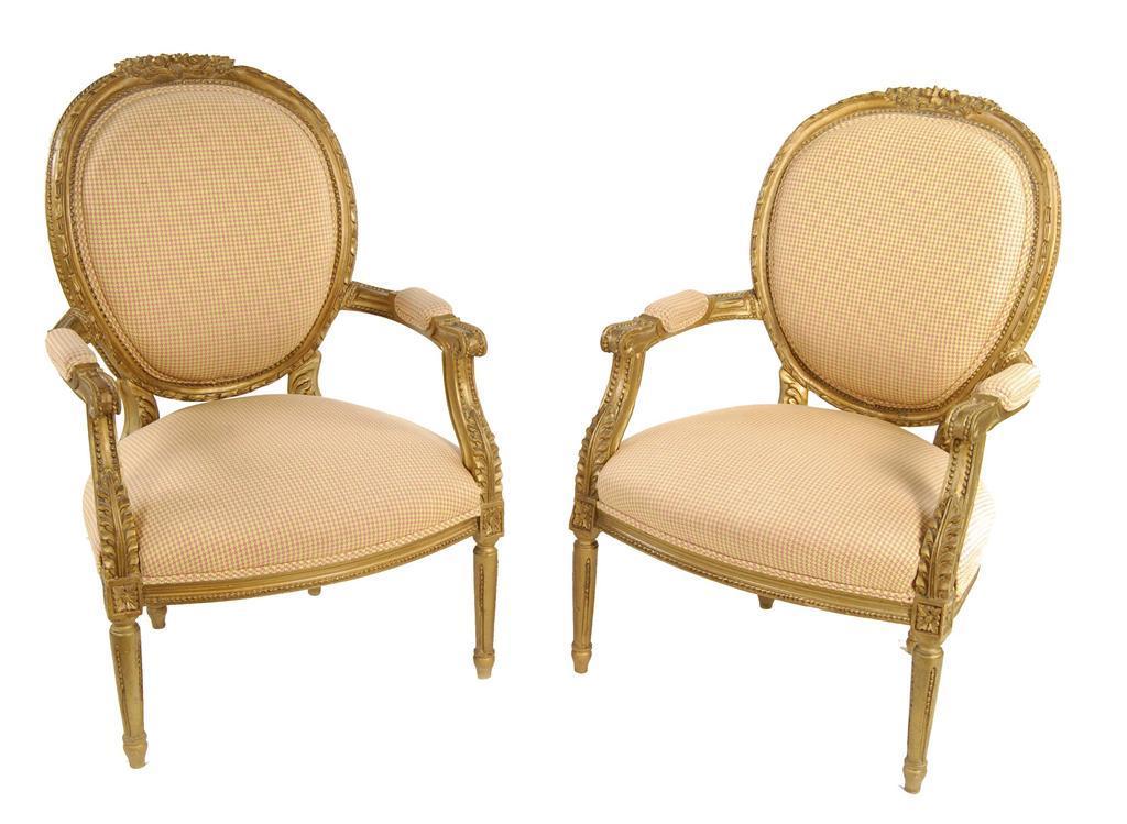 Appraisal: A pair of giltwood fauteuil in Louis XVI style