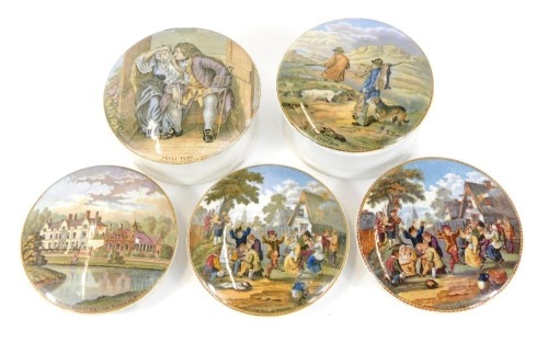 Appraisal: Five thC Prattware pot lids comprising The Village Wedding another