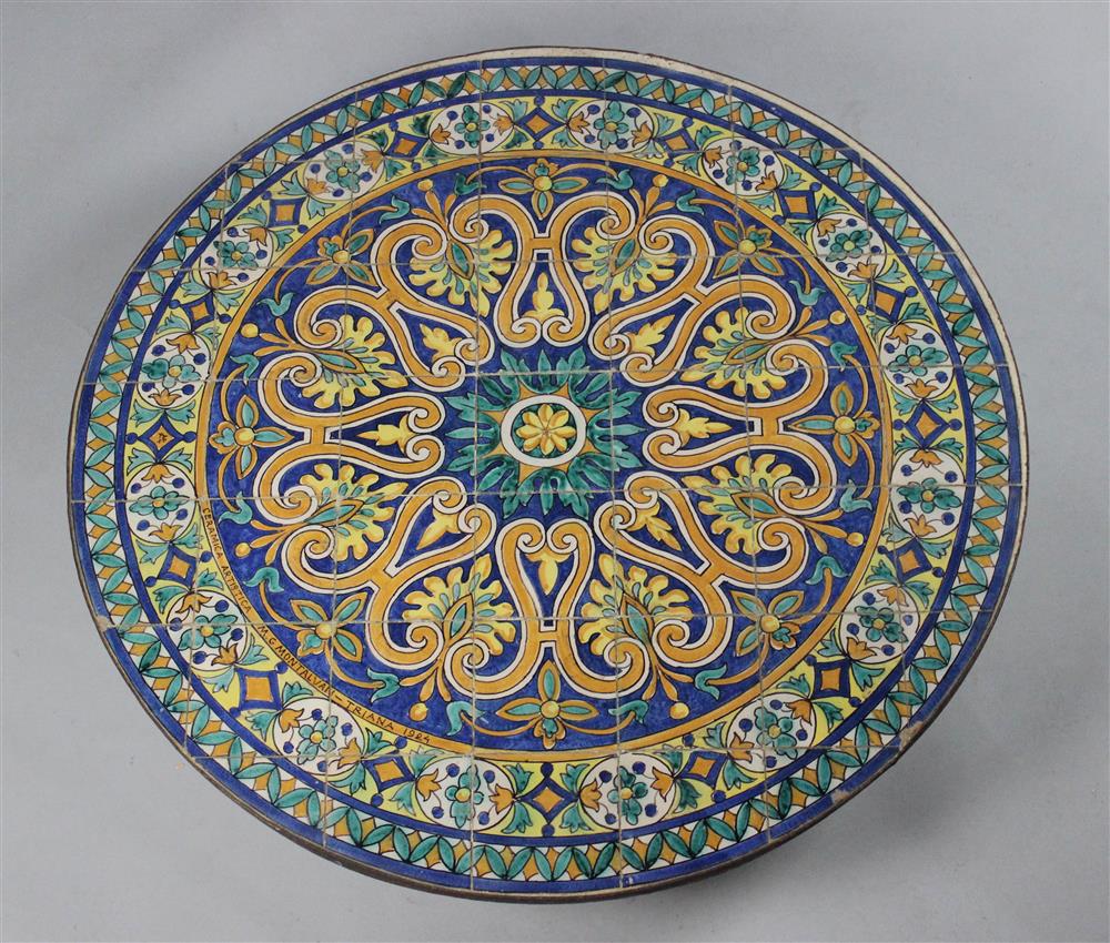 Appraisal: SPANISH TILE TABLE TOP colors include orange yellow green and