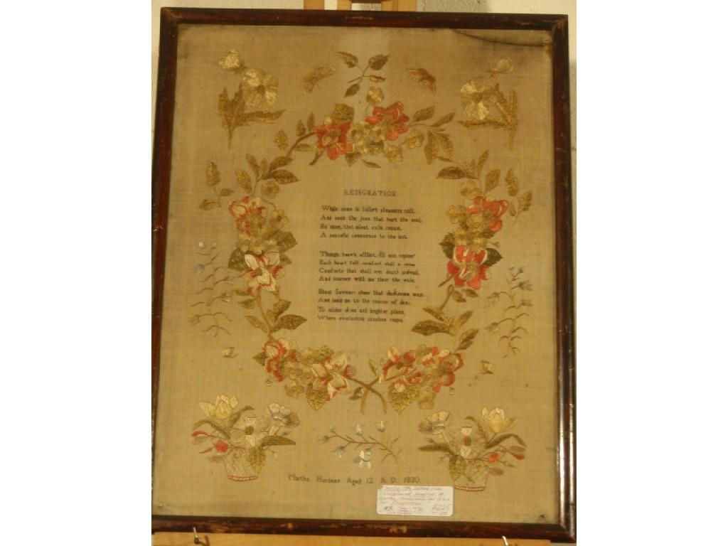 Appraisal: An early thC silk embroidered sampler by Martha Hardman aged