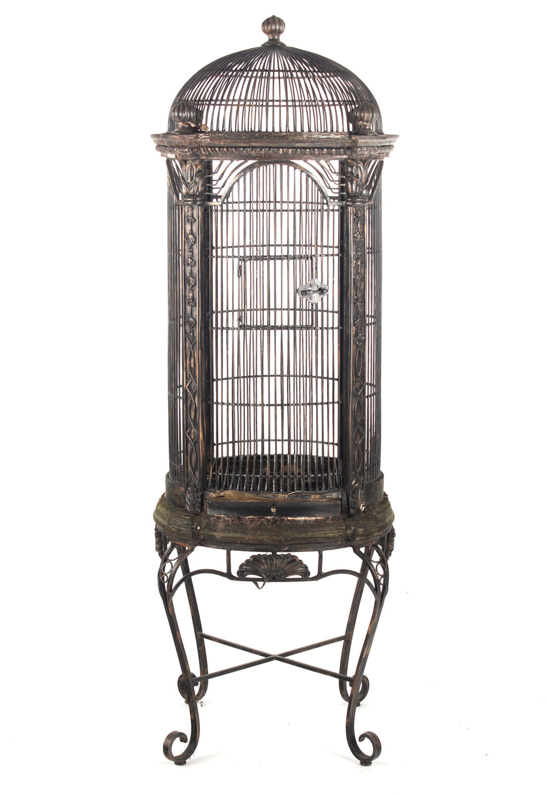 Appraisal: Victorian style painted metal and wood bird cage fanciful cage