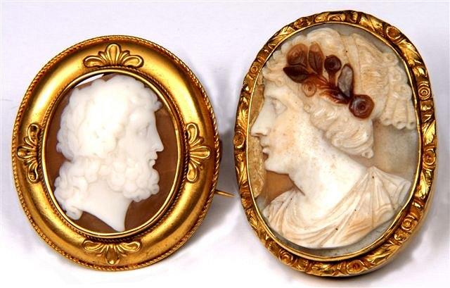 Appraisal: TWO SMALL OVAL SHELL CAMEO BROOCHES