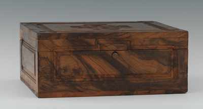 Appraisal: A Tigerwood Document Box A hinged lid wooden box apprx