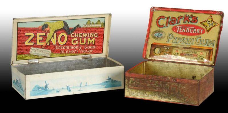 Appraisal: Lot of Tin Chewing Gum Containers Description Clark's and Zeno